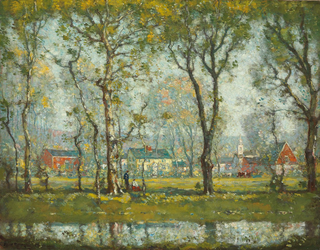 Dorp in New England door Henry Ward Ranger