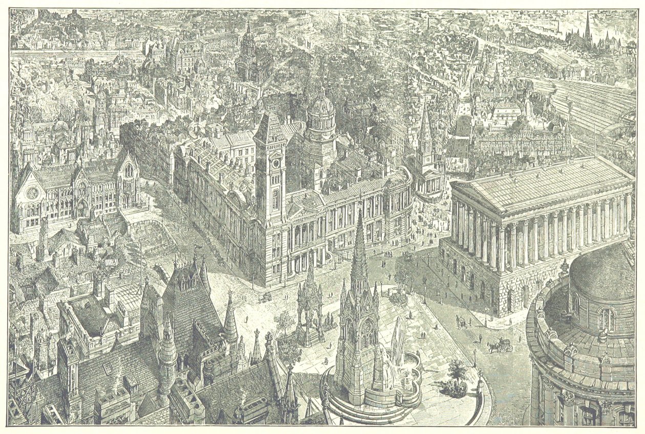 Vogelvlucht van Birmingham in 1886. door Henry William Brewer