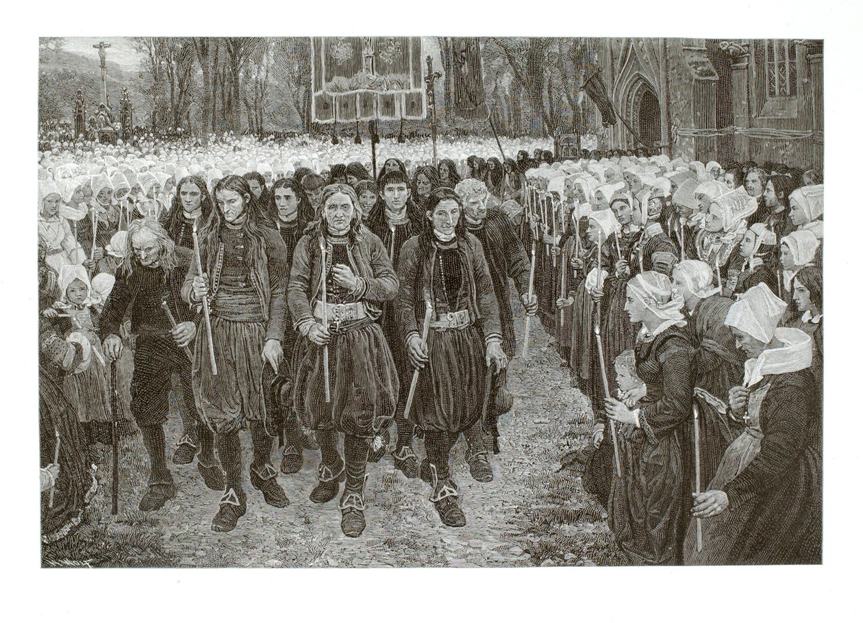 Een religieuze processie in Bretagne door Henry Wolf