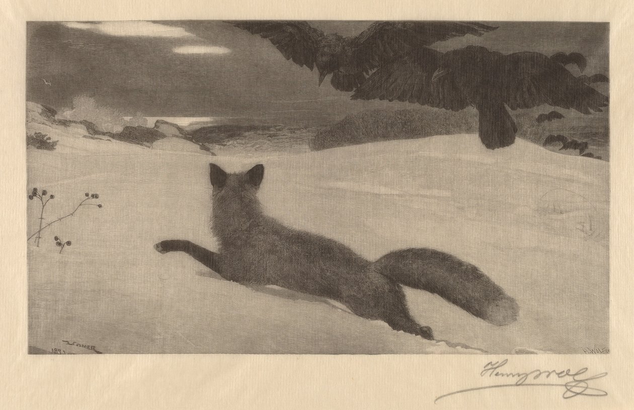 Winter, de vossenjacht door Henry Wolf after Winslow Homer