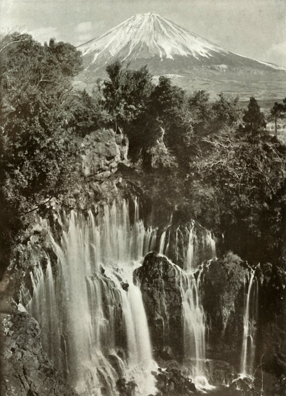 Fuji en de Shira-Ito-waterval, 1910 door Herbert Ponting