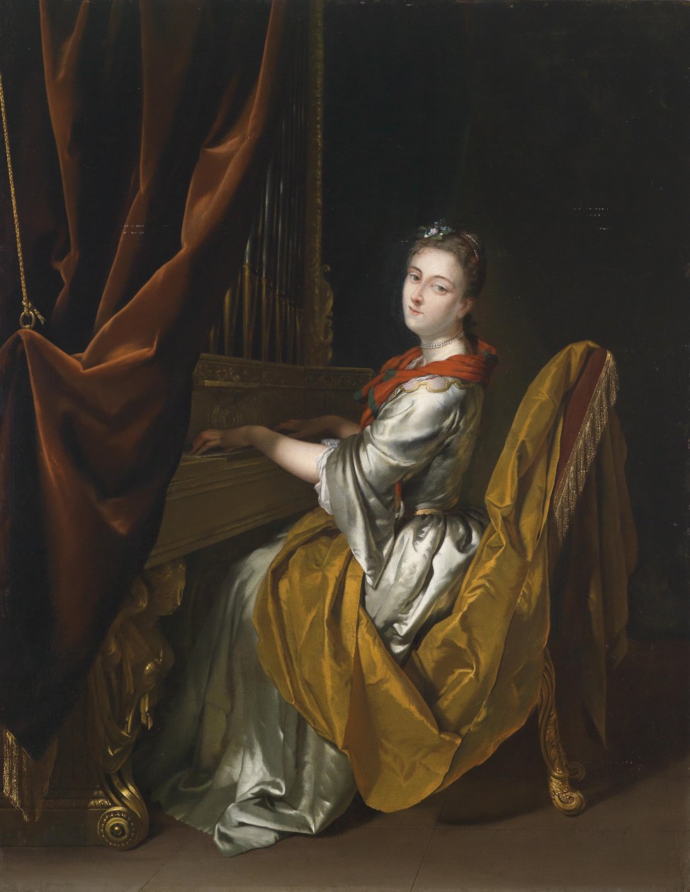 Portret van Barbara Janssens aan het orgel door Herman van der Mijn  