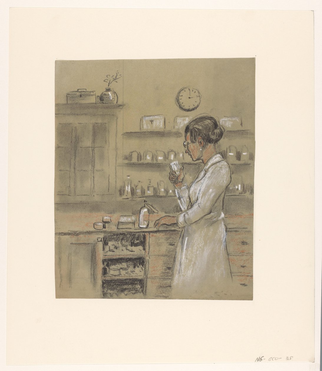 Vrouw in laboratorium door Herman Heijenbrock (possibly)