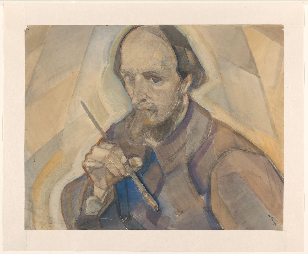 Zelfportret met penseel door Herman Kruyder (signed by artist)