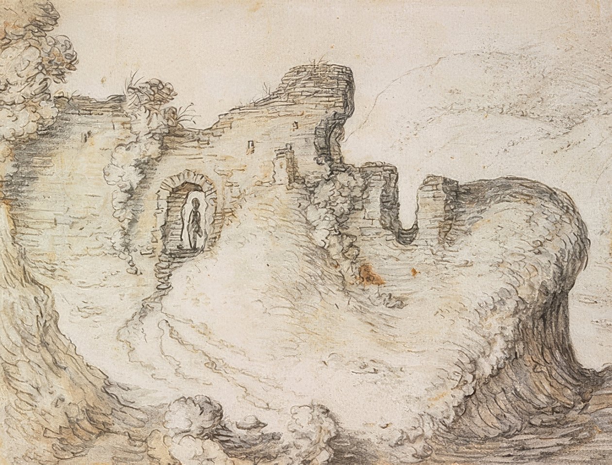 Berglandschap met ruïnes. Rond 1650 door Herman Saftleven