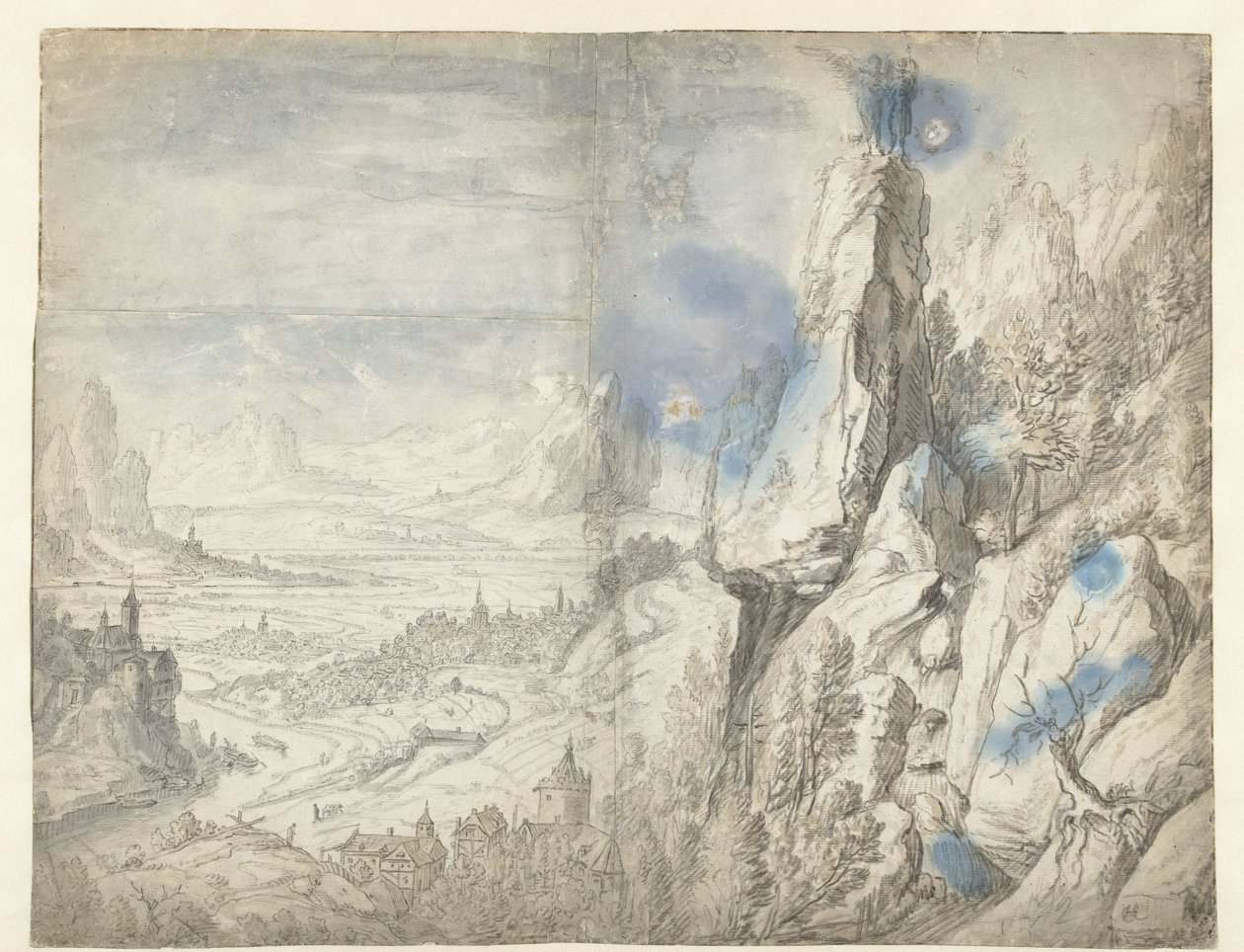 Weids landschap met de verzoeking van Christus door Herman Saftleven