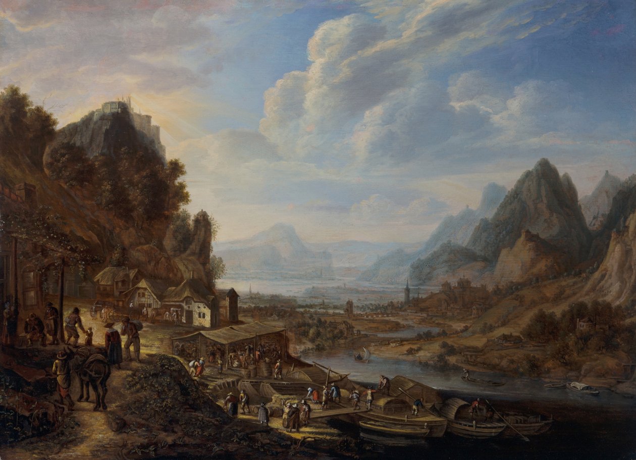 Een Rijnlands rivierlandschap door Herman the Younger Saftleven