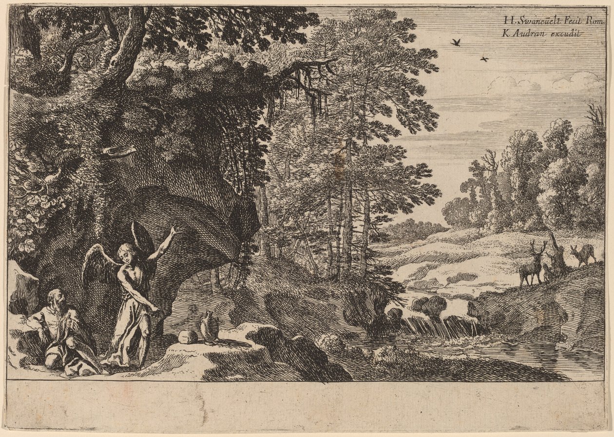 Elia in de wildernis door Herman van Swanevelt