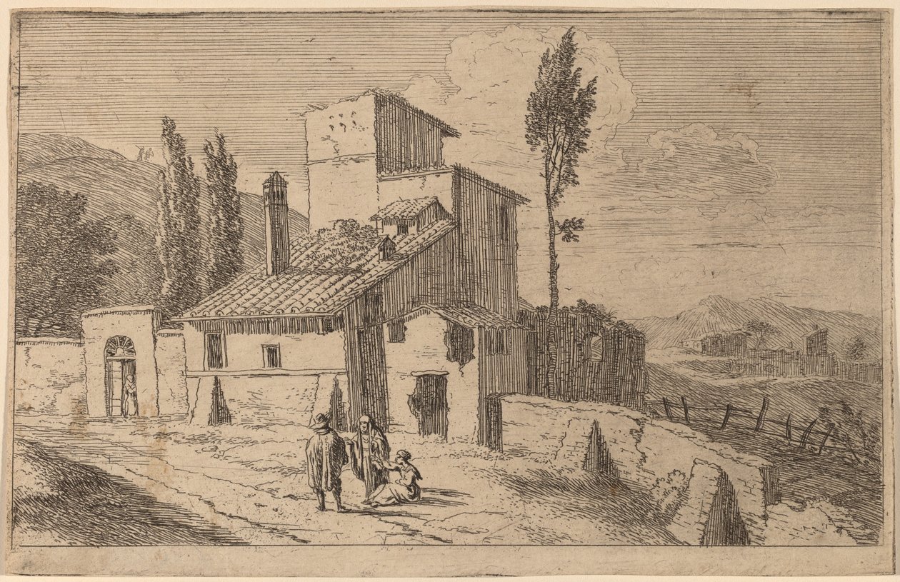 Uitzicht op een klooster door Herman van Swanevelt