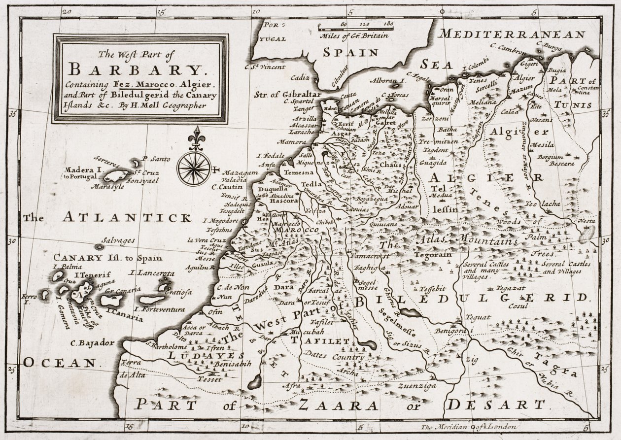 Kaart van Het Westelijke Deel van Barbary, c.1720 door Hermann Moll