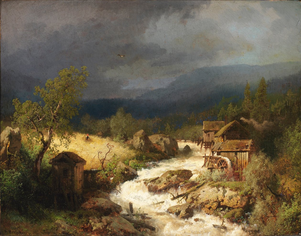 Molen op een rivier door Hermann Herzog