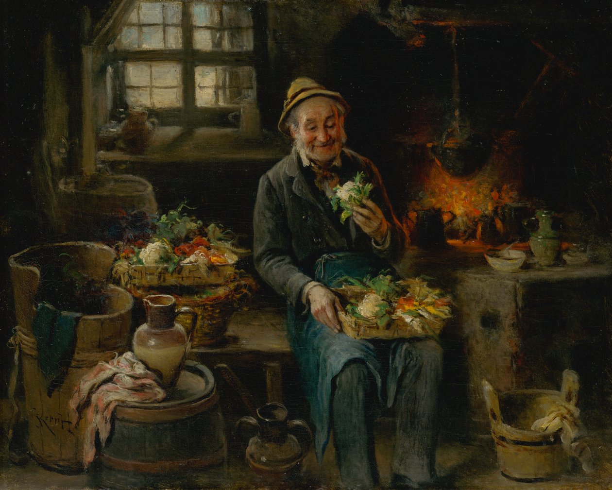 Oude man in de keuken, 1875 door Hermann Kern