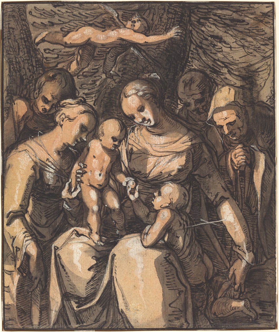 De Heilige Familie met Heiligen [recto] door Hermann Weyer