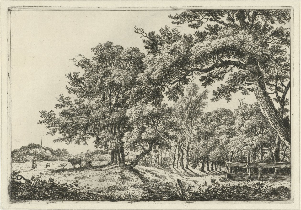 Landschap met twee koeien in de schaduw door Hermanus Fock