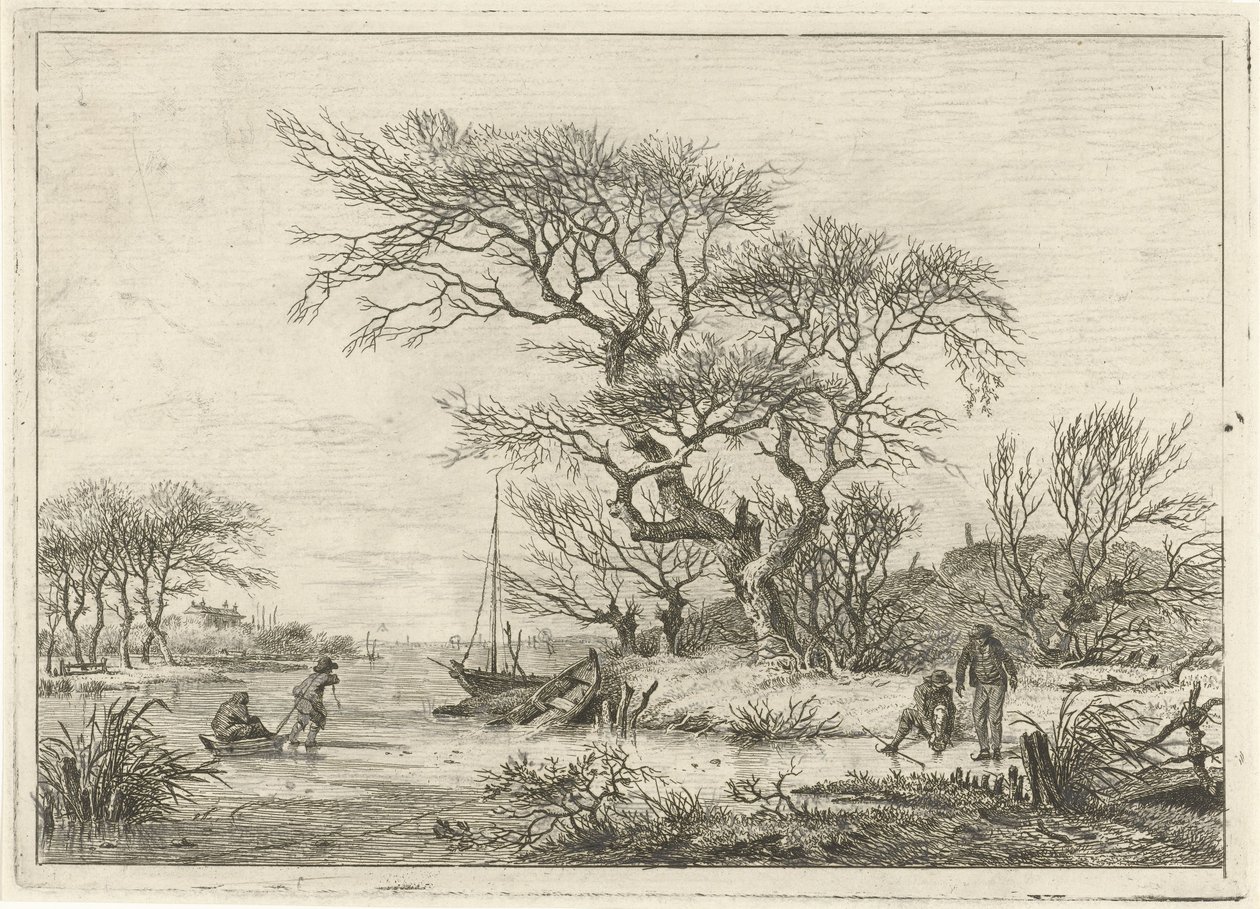 Winterlandschap met schaatsers door Hermanus Fock