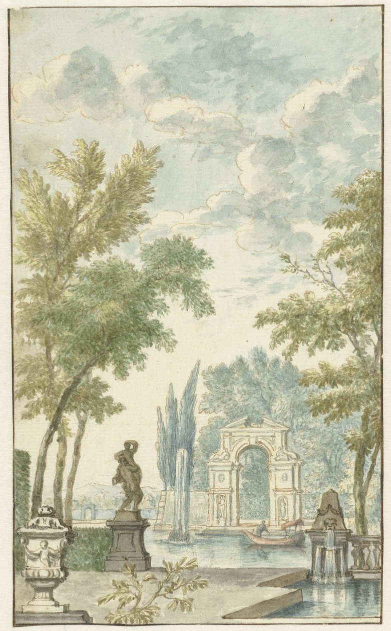 Tuin met waterpartij door Hermanus Petrus Schouten (possibly)