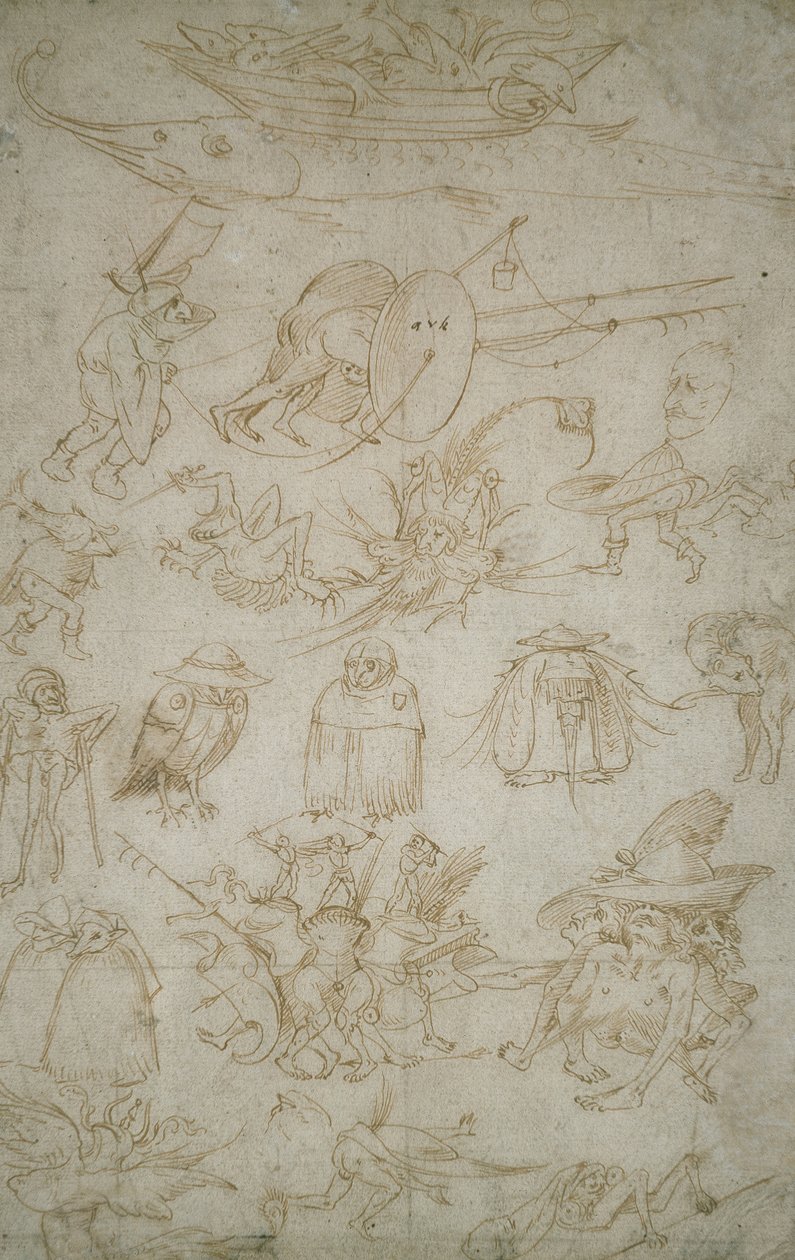 Groteske studies (verso), 15e eeuw door Hieronymus Bosch