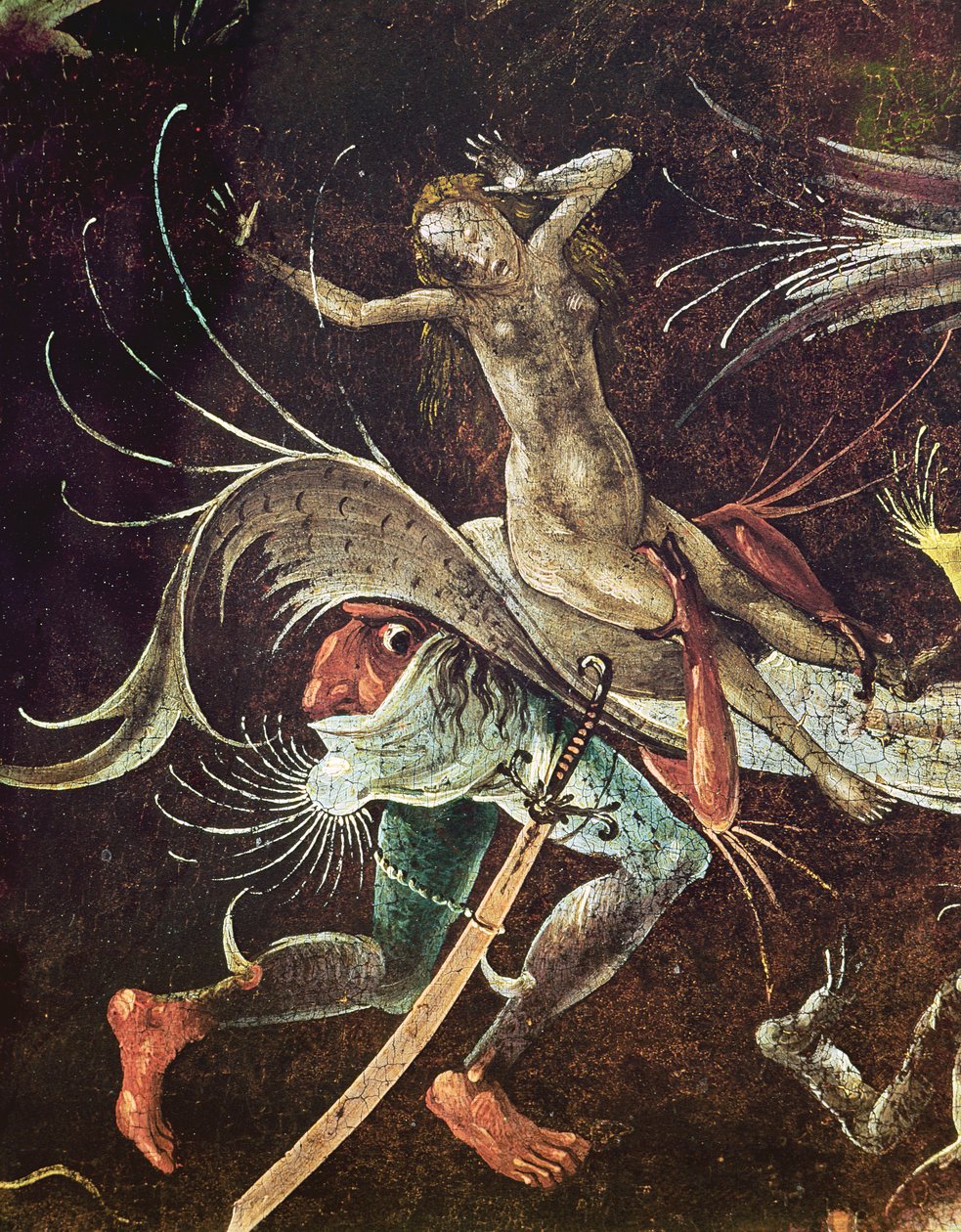 Het Laatste Oordeel, detail van een Vrouw die door een Demon wordt Meegevoerd, ca. 1504 door Hieronymus Bosch