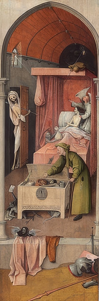 De dood en de vrek. Circa 1485/1490 door Hieronymus Bosch