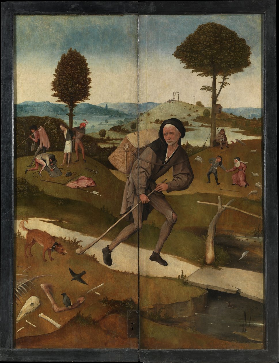 De Marskramer Het Hooiwagen-drieluik, achterkant door Hieronymus Bosch