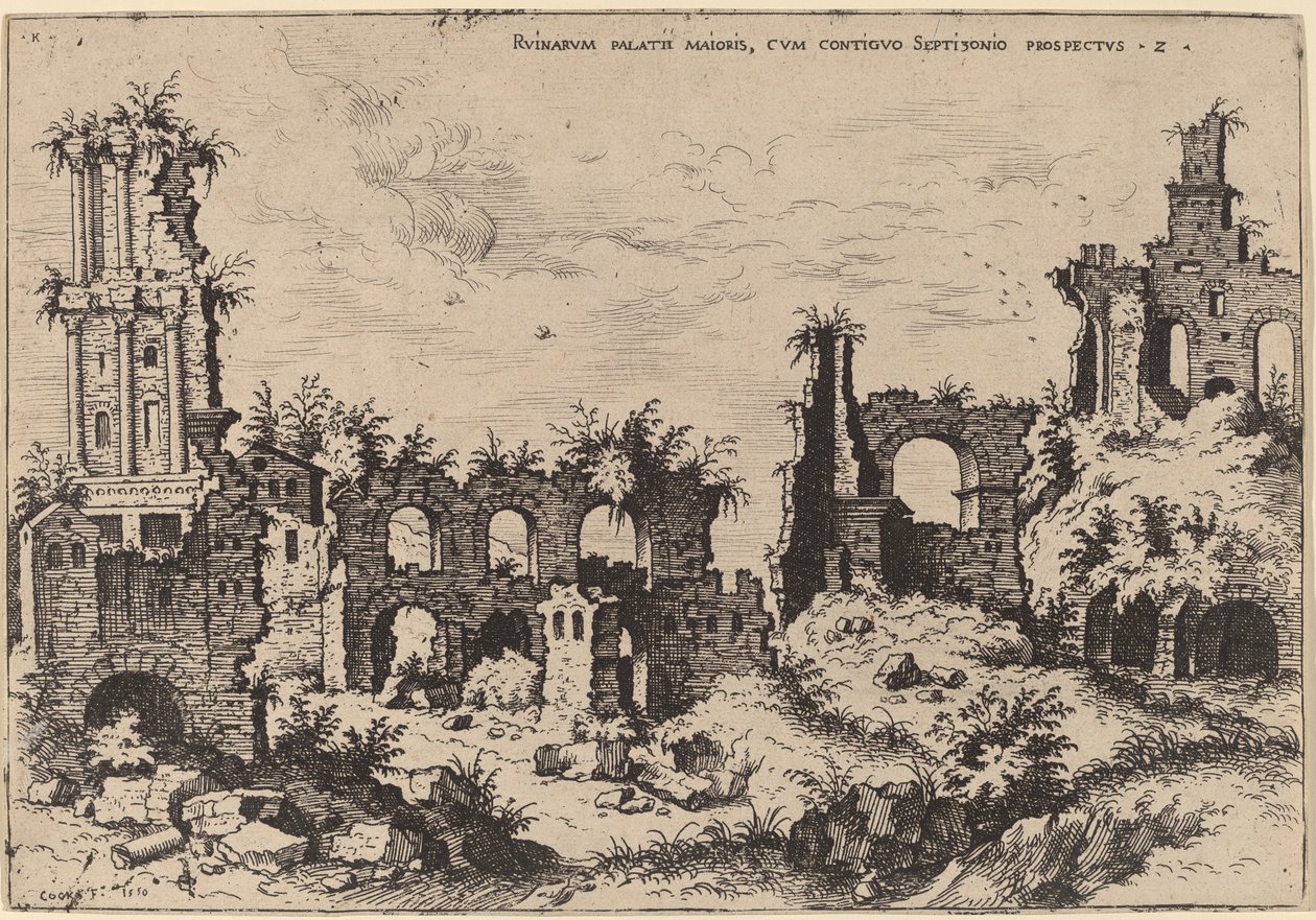 Ruïnes op de Palatijn met het Septizonium door Hieronymus Cock