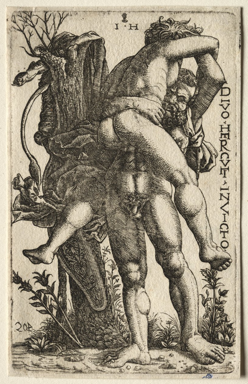 Hercules en Antaeus door Hieronymus Hopfer