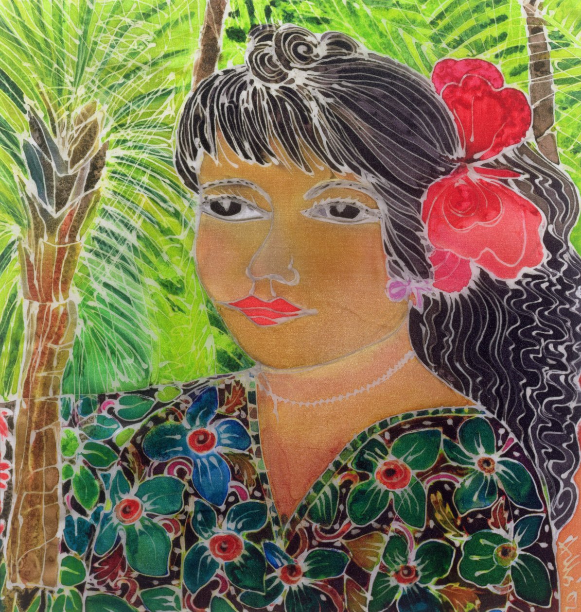 Dame met hibiscus door Hilary Simon
