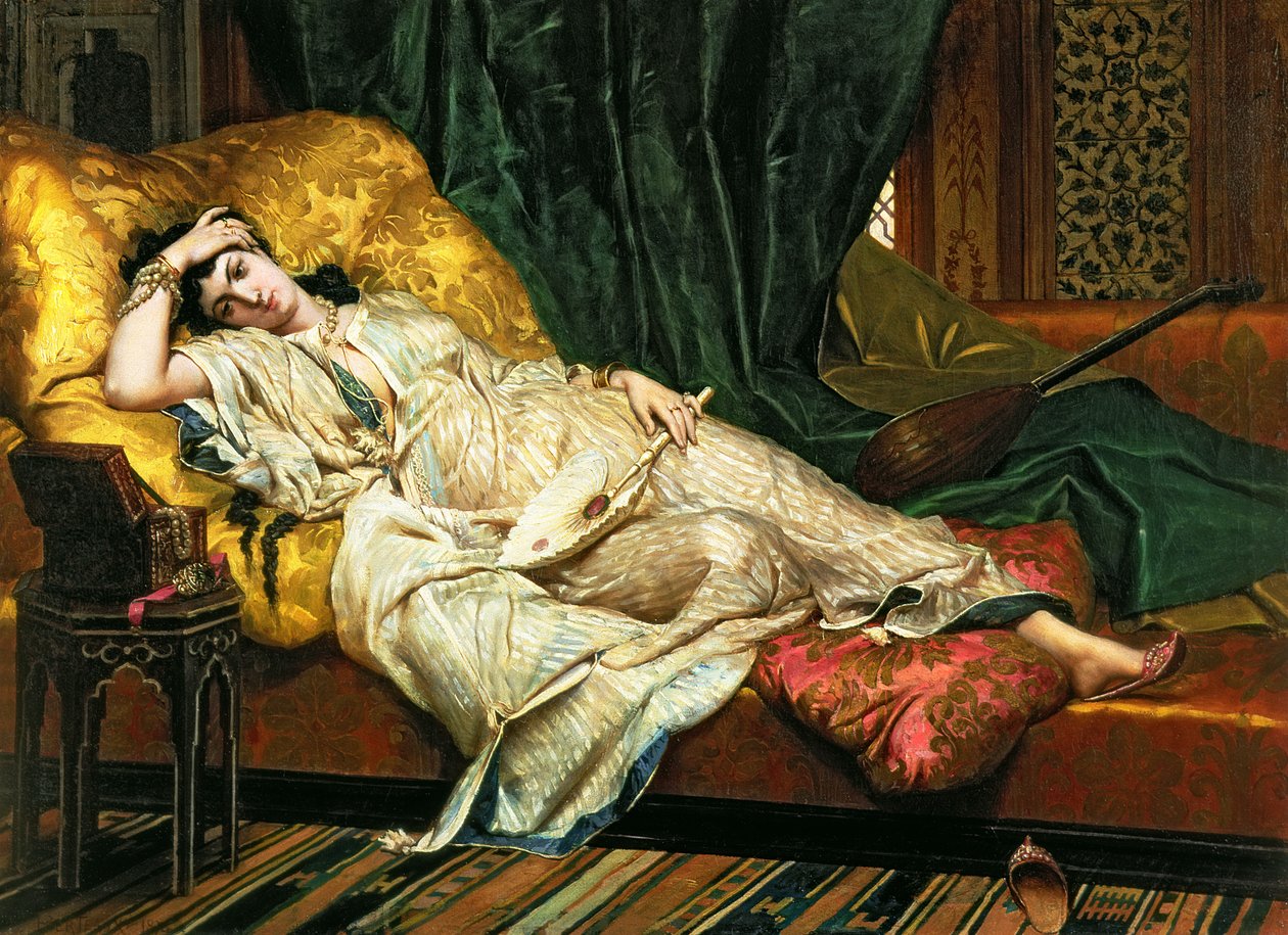 Odalisque met een luit, 1876 door Hippolyte Berteaux