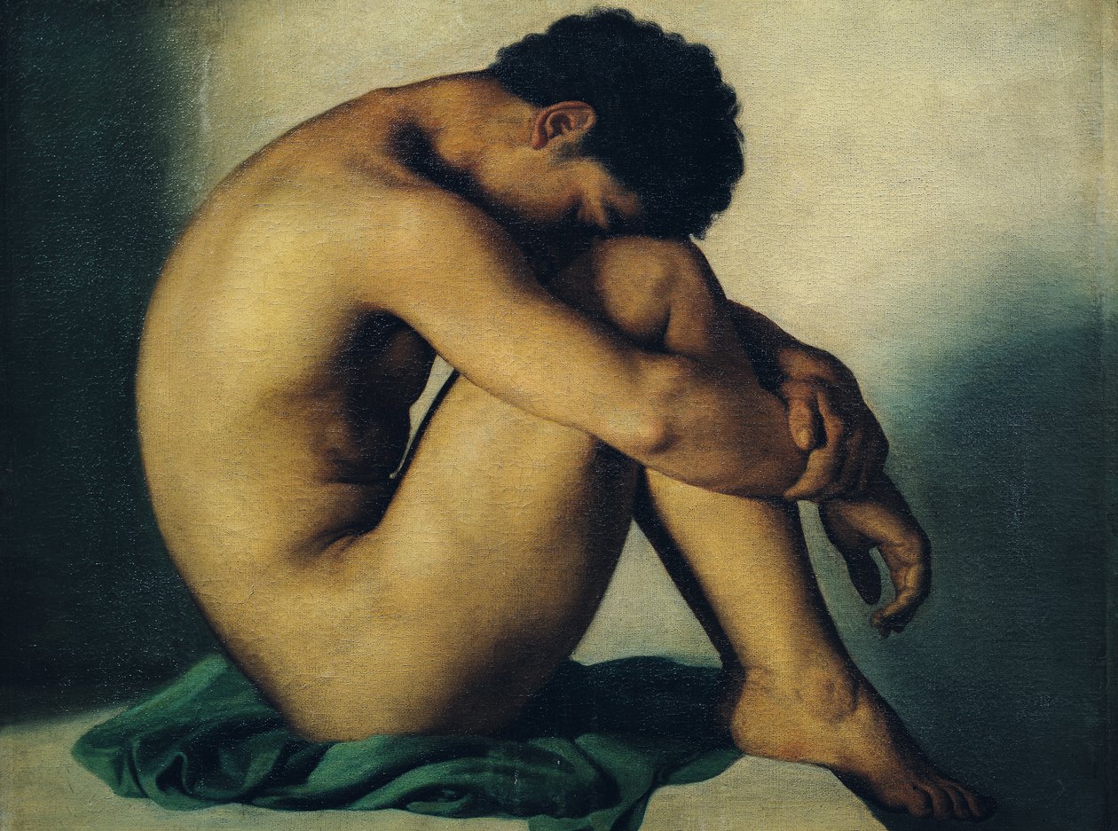 Studie van een naakte jonge man door Hippolyte Flandrin