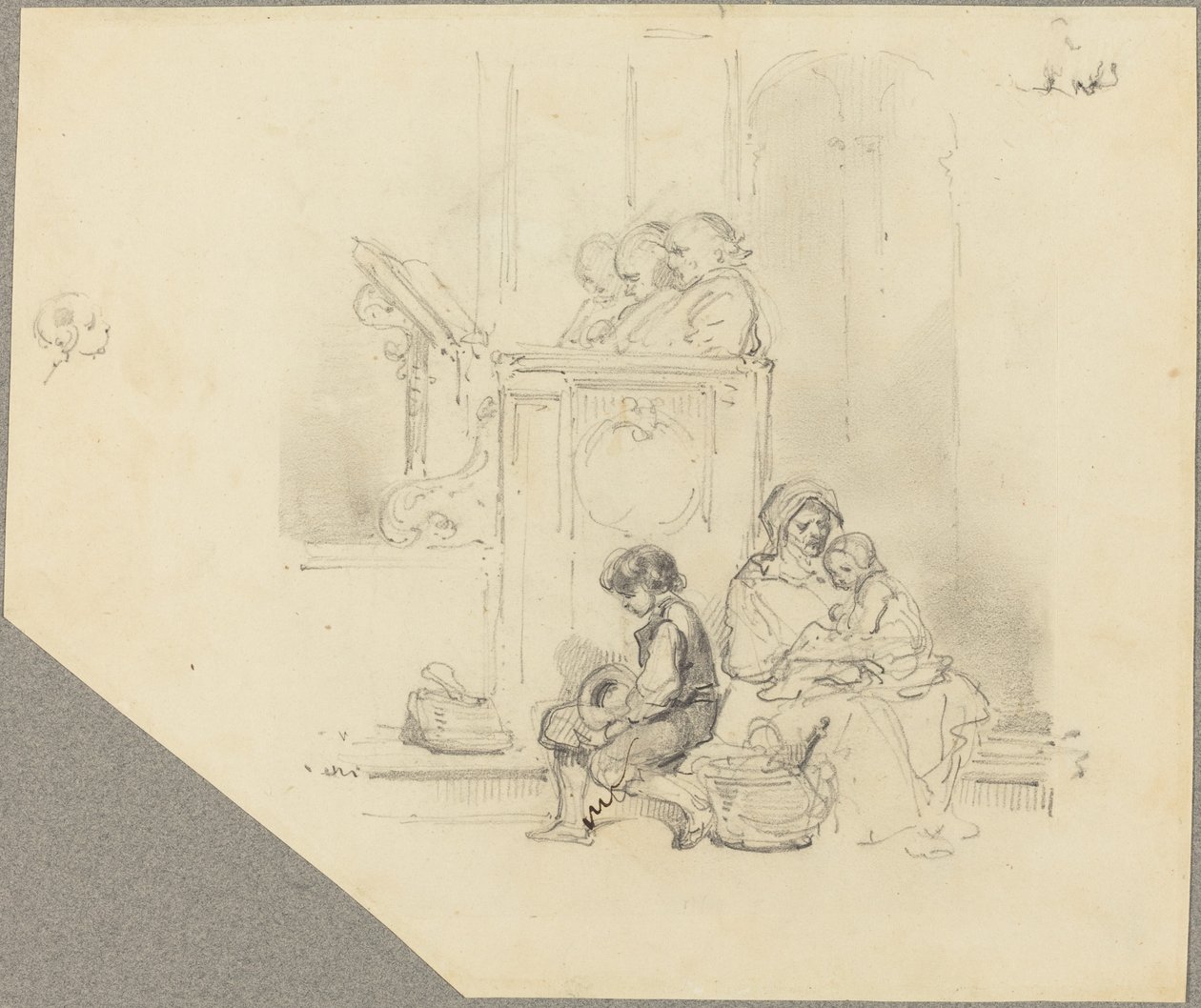 Figuren bij een Kerkdienst door Hippolyte Bellange