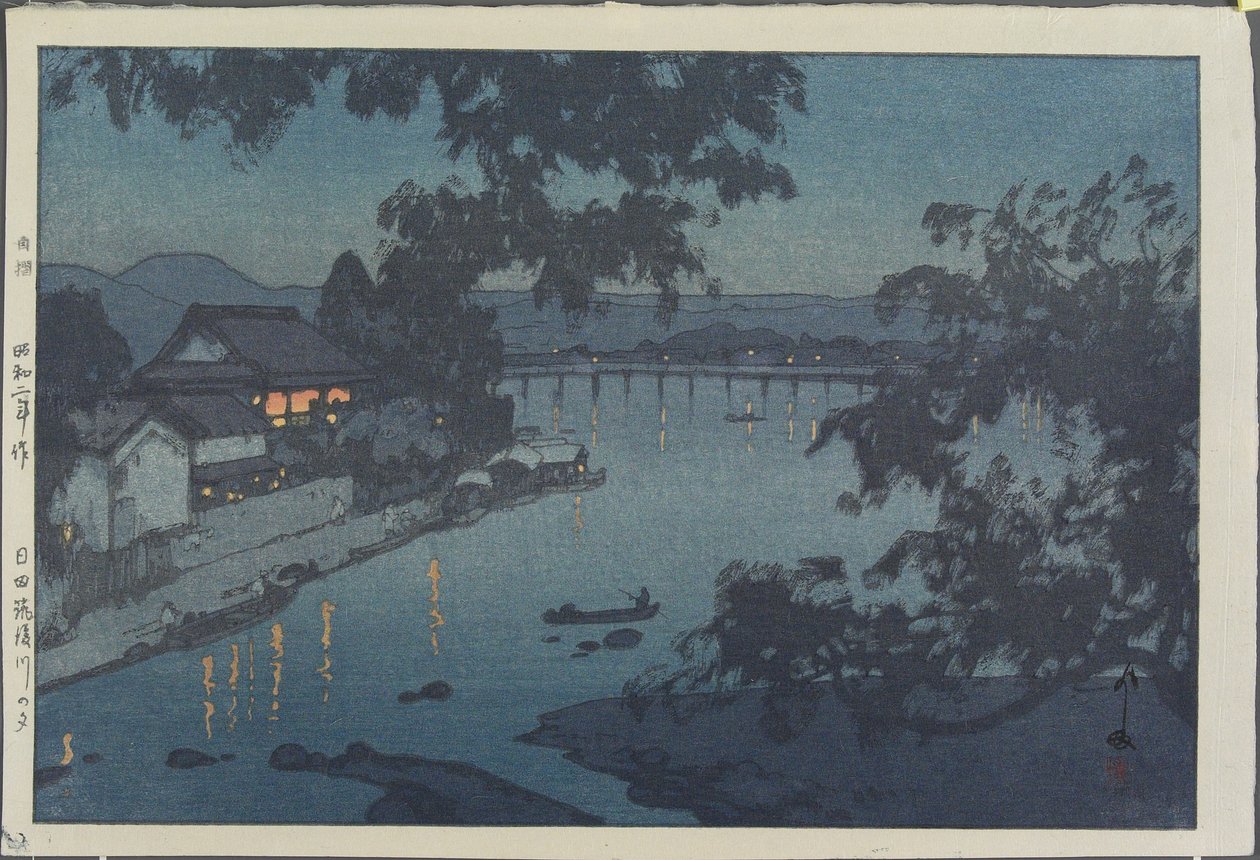 Avond aan de Chikugo-rivier in Hita door Hiroshi Yoshida