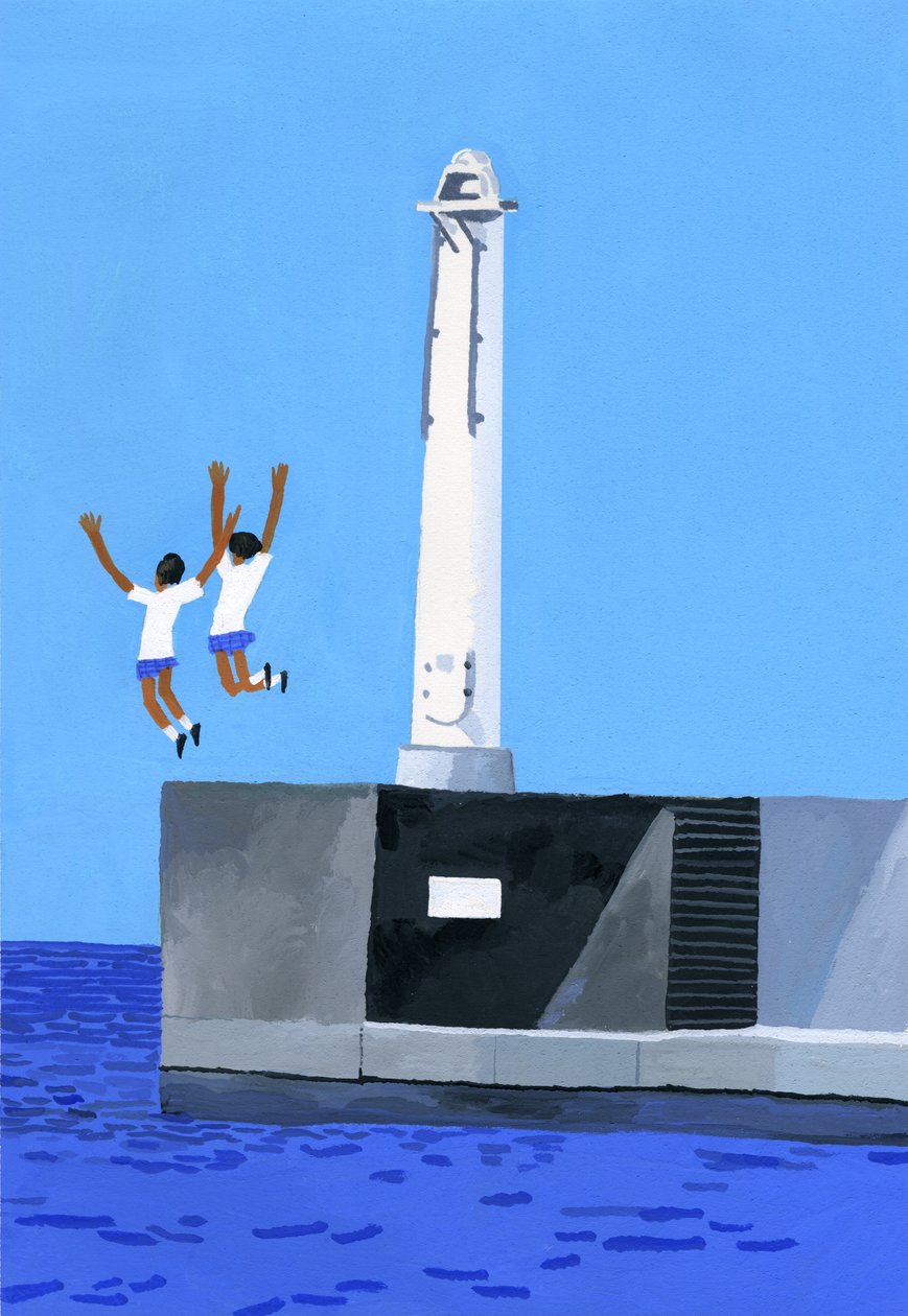 Een Meisje dat Springt bij de Oever door Hiroyuki Izutsu
