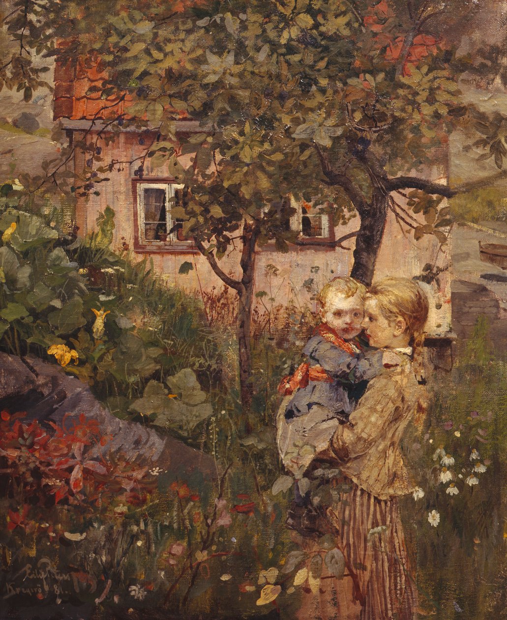 Kinderen in de tuin door Hjalmer Eilif Emanuel Peterssen