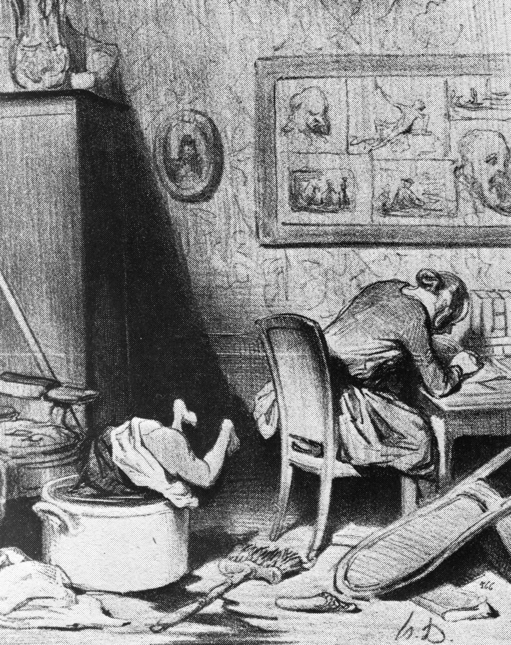 Vrouwelijke auteur die haar gezin verwaarloost door Honoré Daumier