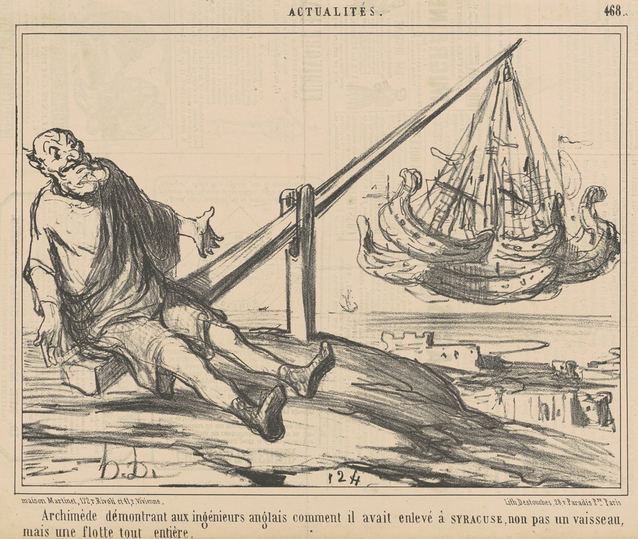 Archimedes demonstreert aan Engelse ingenieurs door Honoré Daumier