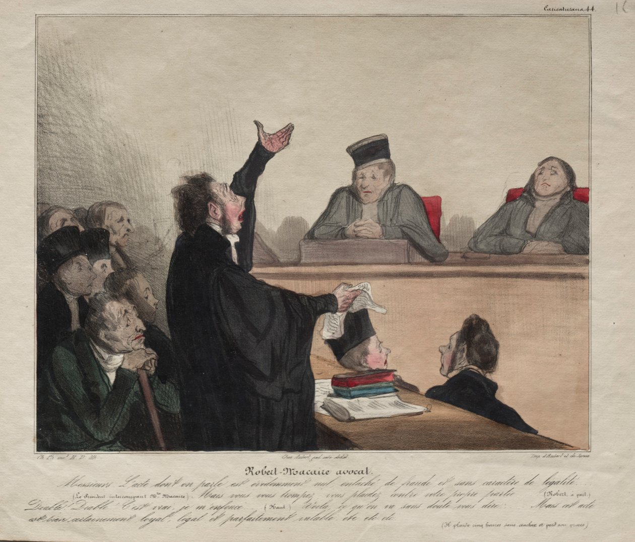 Caricaturana, plaat 44: Robert-Macaire, advocaat, 1837 door Honoré Daumier