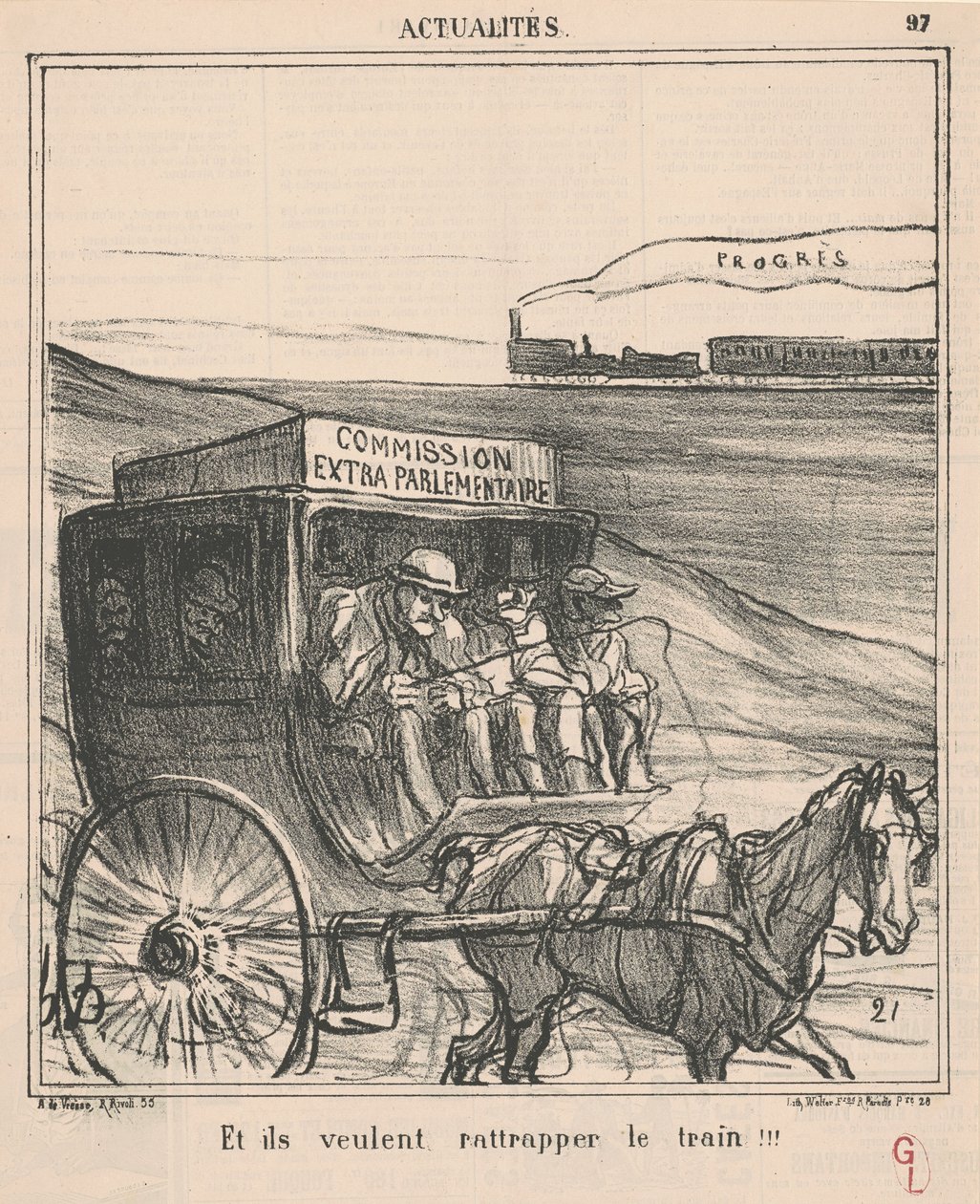 En ze willen de trein halen!!! door Honoré Daumier