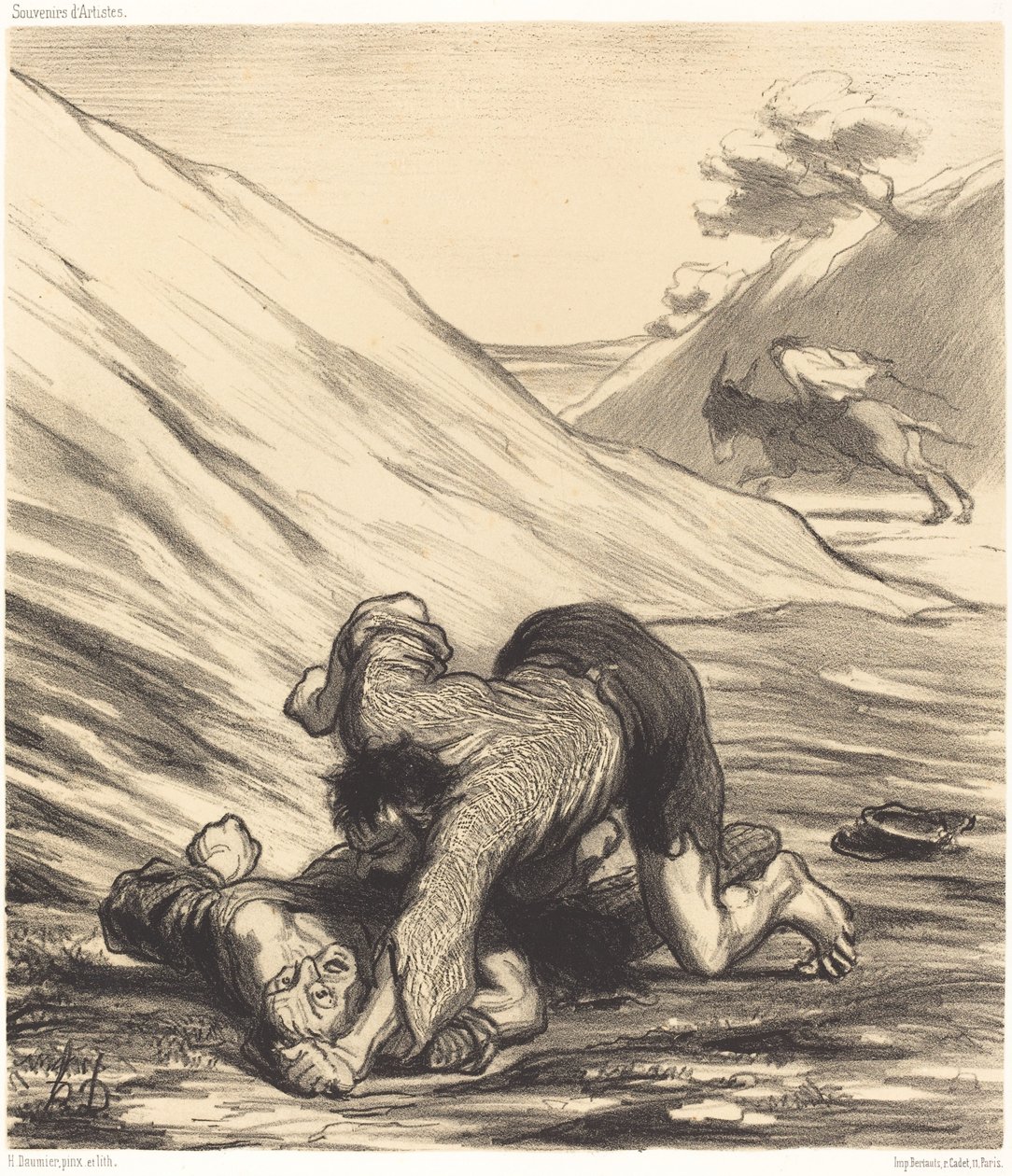 De ezel en de twee dieven door Honoré Daumier