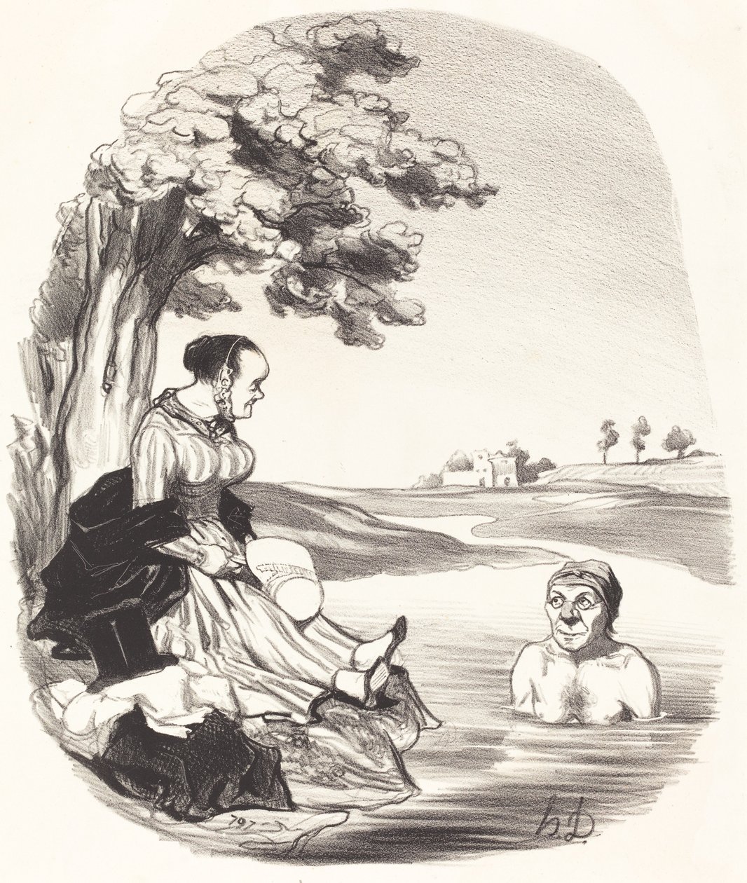 Het water is heerlijk... ik verzeker het je... door Honoré Daumier