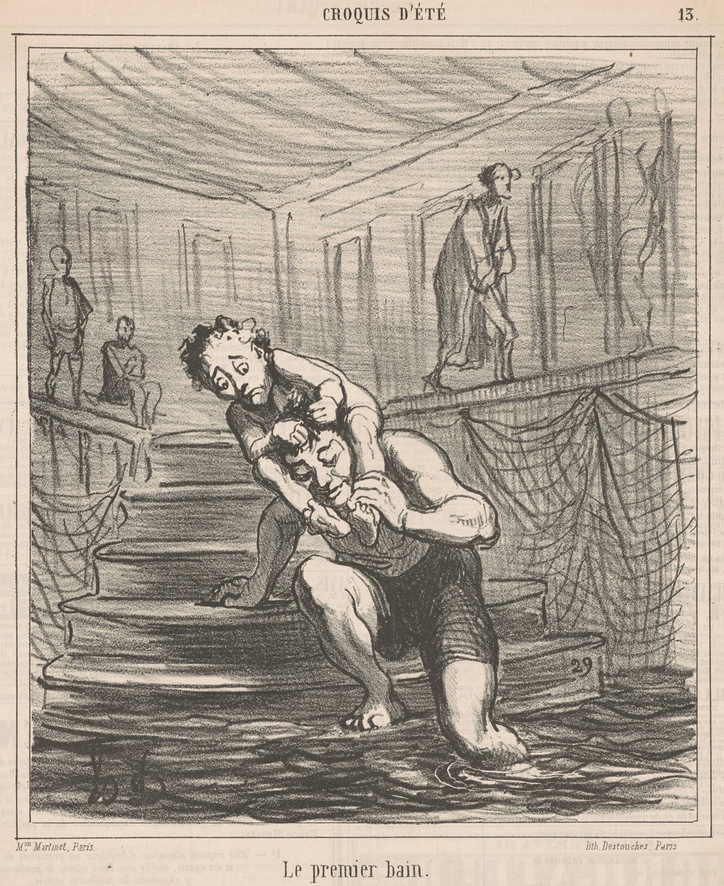 Het eerste bad door Honoré Daumier