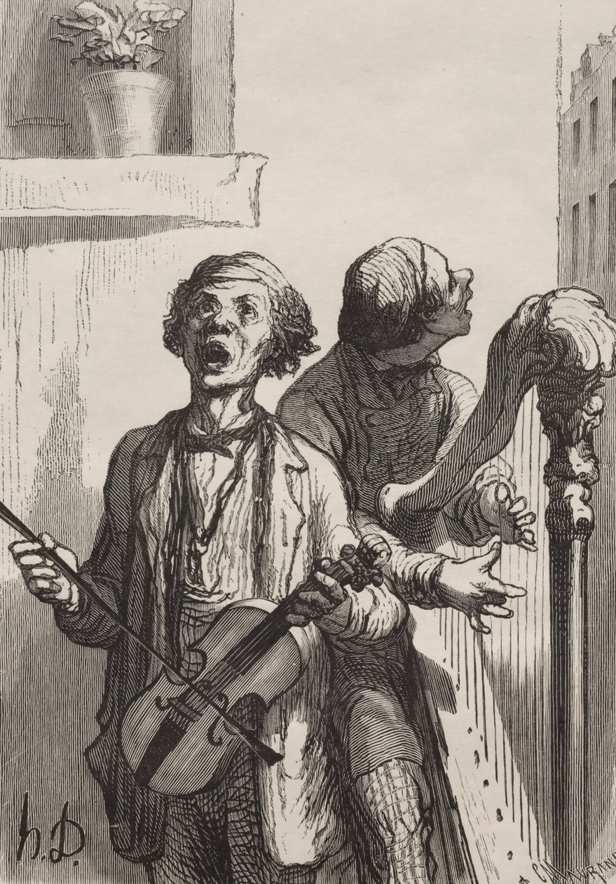 De zangers: Straatzangers door Honoré Daumier