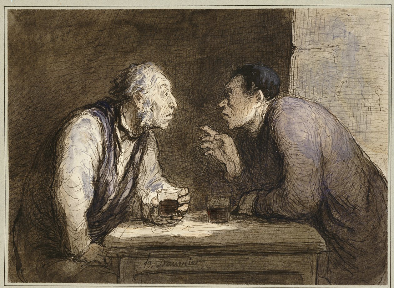 Twee Drinkers, ca. 1857-69 door Honoré Daumier