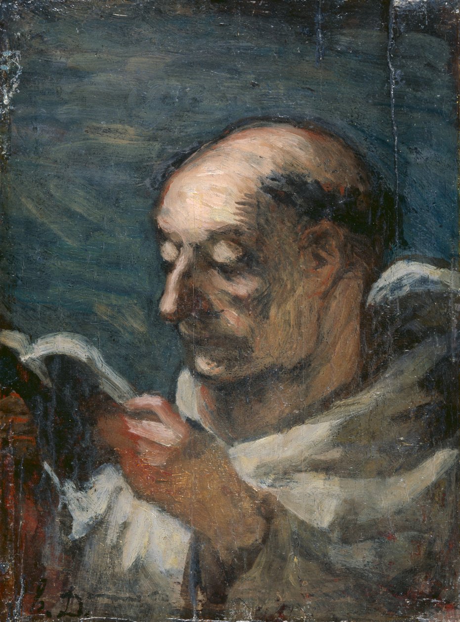Monnik die leest door Honoré Daumier