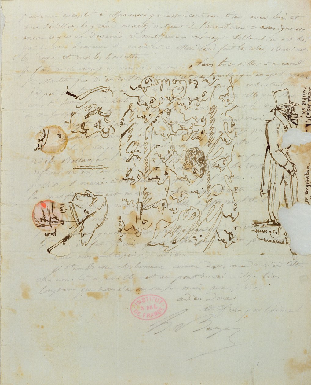 Brief met tekening gestuurd naar Balzac