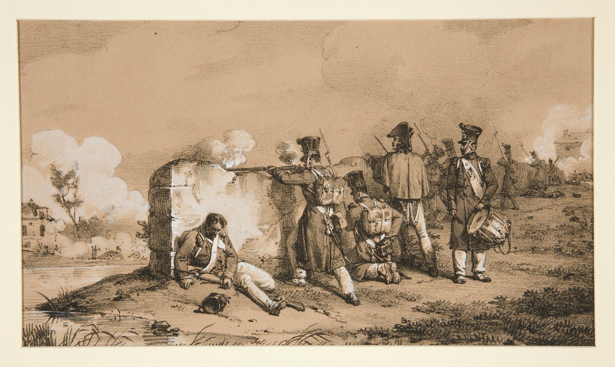 Soldaten in Schermutselingen door Emile Jean Horace Vernet
