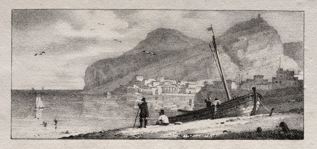 Zicht op een Zeehaven door Emile Jean Horace Vernet