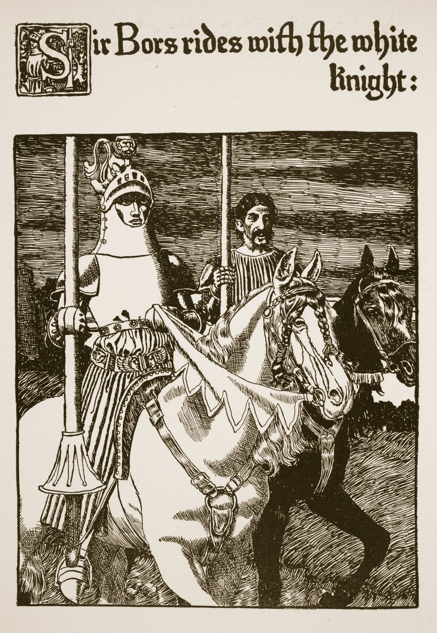 Sir Bors rijdt met de Witte Ridder, illustratie uit 
