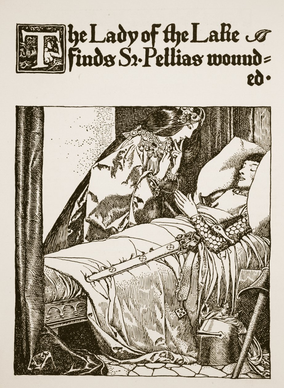 De Dame van het Meer vindt Sir Pellias gewond, illustratie uit 