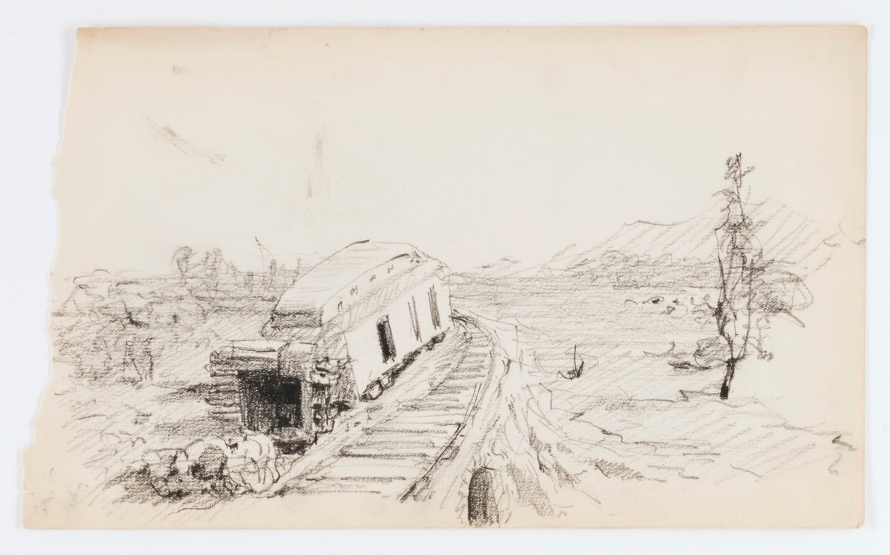 Zonder titel (ontspoorde bus) door Howard Russell Butler