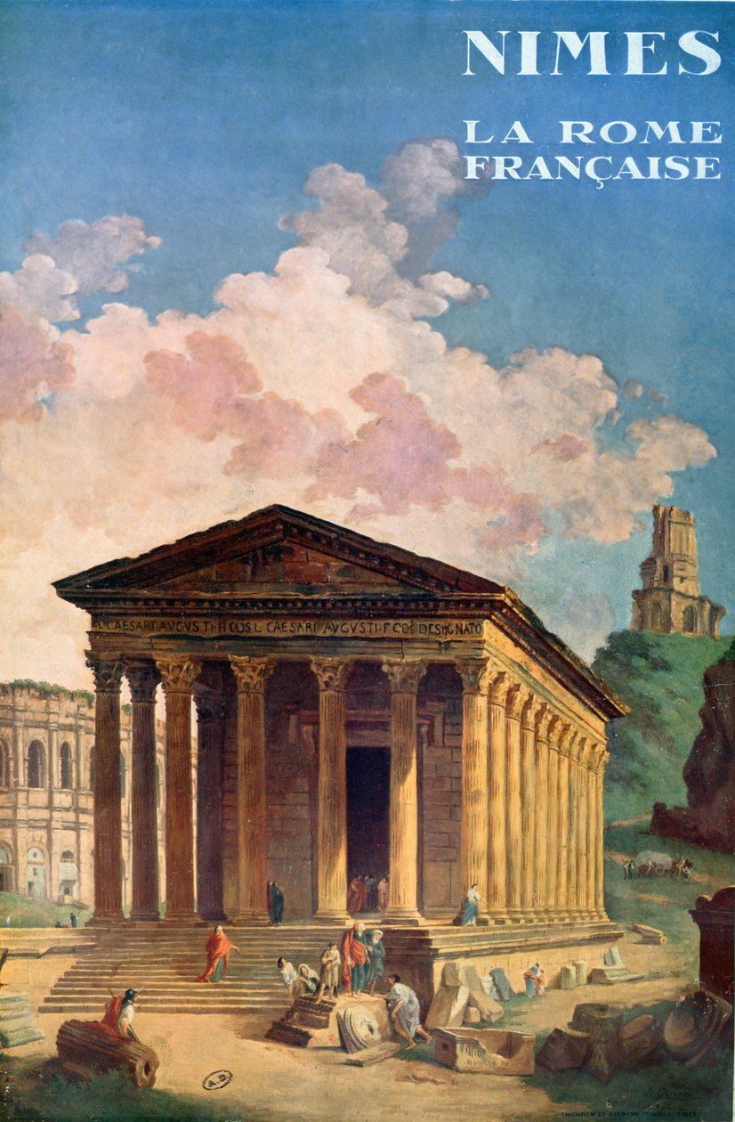 Poster die Nîmes adverteert, het Franse Rome door Hubert Robert